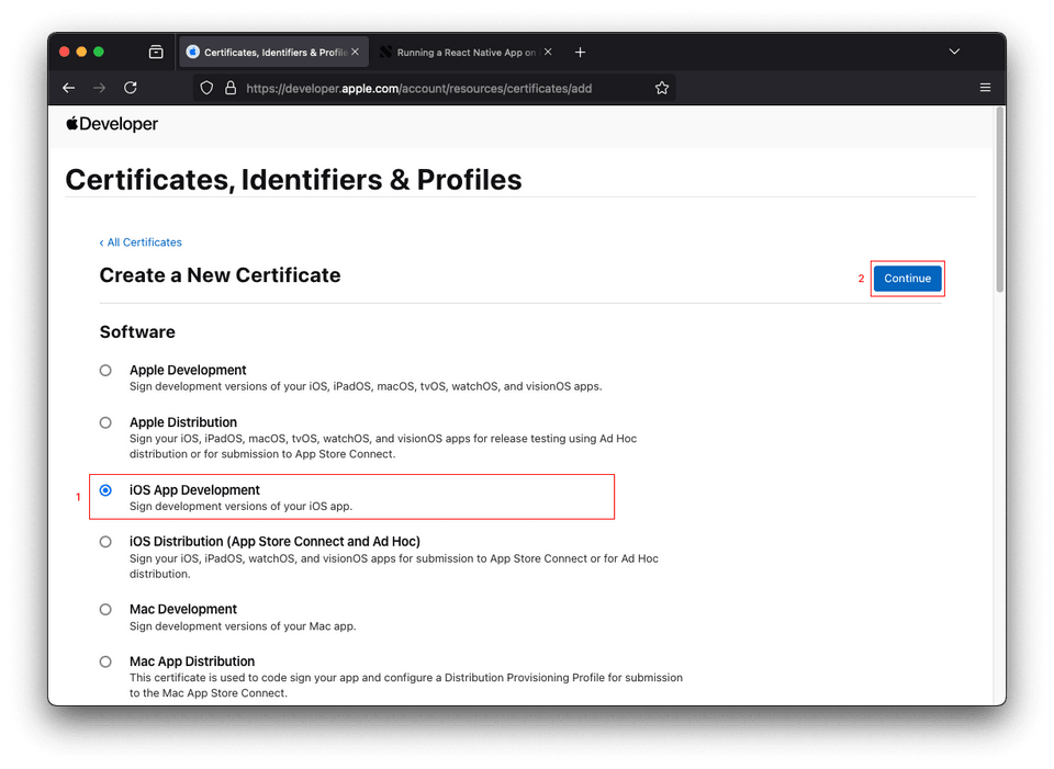 create ios development certificate 2